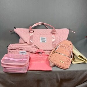 OR Mochilas Pink Quilted Travel Bag Set Duffel Sling Crossbody Pouches